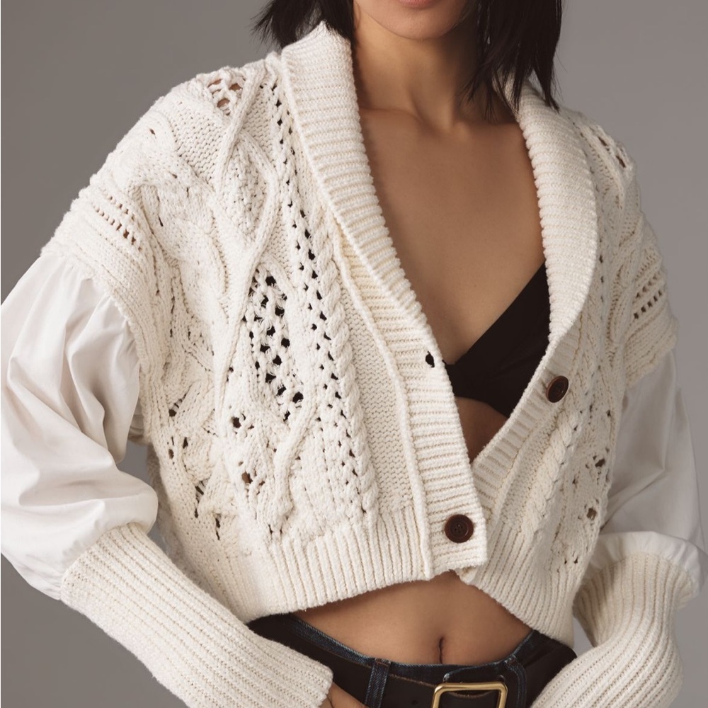Anthropologie Cream Knit Shawl-Collar Cardigan – NWT – Size Small